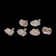 Raw Rough Natural Rose Quartz Stud Earrings, Light Gold Tone Brass Jewelry for Women, Cadmium Free & Lead Free, 15~17x11~12mm, Pin: 0.6mm(EJEW-R148-01LG-02)