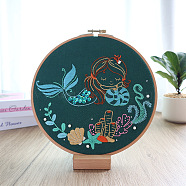 Mermaid Pattern DIY Embroidery Kit, including Embroidery Needles & Thread, Cotton Linen Cloth, Teal, 330x330mm(DIY-P077-129)