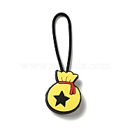 Christmas PVC Plastic Pendant Decorations, with Nylon Cord and Plastic Findings, Money Bag with Star, Yellow, 61mm(KY-G018-B08)