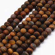 Frosted Natural Tiger Eye Beads Strands, Round, 8mm, Hole: 1mm, about 45pcs/strand, 15.1 inch(G-F364-18-8mm)
