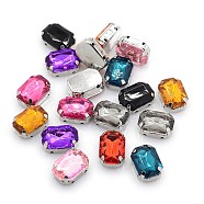 Sew on Rhinestone, Multi-strand Links, Imitation Taiwan Acrylic Rhinestone, with Platinum Plated Brass Prong Settings, Rectangle, Faceted, Mixed Color, 18x13x7mm, Hole: 1mm(GACR-M005-13x18mm-M)