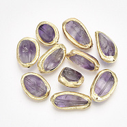 Natural Amethyst Beads, Electroplate Polymer Clay Edge, Nuggets, Gold, 15~25x11.5~15.5x7~12mm, Hole: 1mm(G-T120-03A)