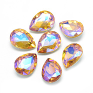 Pointed Back Glass Rhinestone Cabochons, Back Plated, Faceted, AB Color Plated, teardrop, Gold, 18x13x5.5mm(RGLA-T017-13x18mm-08)
