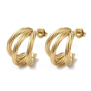 304 Stainless Steel Stud Earrings, Split Earrings, Half Hoop Earrings, Real 18K Gold Plated, 19x16mm(EJEW-Z026-11G)