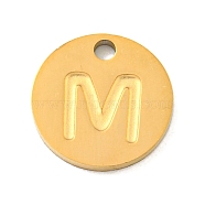 Ion Plating(IP) 304 Stainless Steel Pendants, Laser Cut, Flat Round with Letter Charm, Golden, Letter M, 10x1mm, Hole: 1.4mm(FIND-M017-02G-M)