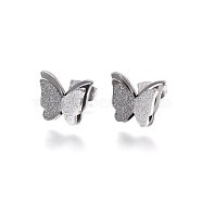 Tarnish Resistant 304 Stainless Steel Stud Earrings, Textured, Butterfly, Stainless Steel Color, 10x12x3.5mm, Pin: 0.8mm(EJEW-H367-19P)