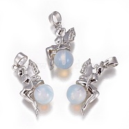 Opalite Pendants, with Platinum Tone Brass Findings, Fairy, 25~26x12~13x8mm, Hole: 3.5x5.5mm(G-L512-E04)