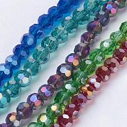 Electroplate Glass Beads Strands, AB Color Plated, Faceted(32 Facets), Round, Mixed Color, 4mm, Hole: 0.5mm, about 100pcs/strand, 14.2 inch(EGLA-R016-4m-M)