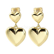 Rack Plating Brass Heart Dangle Stud Earring, Long-Lasting Plated, Lead Free & Cadmium Free, Real 18K Gold Plated, 25.5x15mm(EJEW-H099-03G)