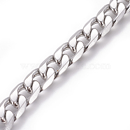 201 Stainless Steel Cuban Link Chains, Chunky Curb Chains, Twisted Chains, Unwelded, Stainless Steel Color, 7.3mm, Links: 11.3x7.3x2mm(CHS-L020-036A-P)