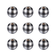 Natural Wooden Beads, Plaid Beads, Tartan Pattern, Round, Silver, 5/8 inch(16mm), Hole: 4mm(WOOD-TAC0010-05J)