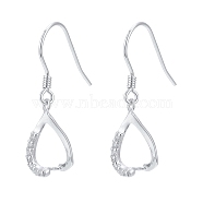 925 Sterling Silver Earring Hooks, with Cubic Zirconia, Heart, Platinum, 27mm, Pin: 0.6mm(STER-F033-63P)