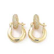 Rings Brass with Cubic Zirconia Dangle Hopp Earrings, Long-Lasting Plated, Lead Free & Cadmium Free, Real 18K Gold Plated & Gunmetal, 25x13.5mm, Pin: 14x1~2mm(EJEW-Q811-34G)