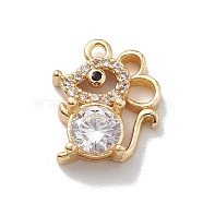 Rack Plating Brass Micro Pave Cubic Zirconia Charms, Long-Lasting Plated, Mouse, Real 18K Gold Plated, 13.5x11x4mm, Hole: 1.2mm(KK-P231-01G)