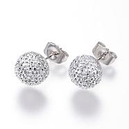 Rhinestone Ball Stud Earrings, with Stainless Steel Pins and Iron Ear Nuts, Crystal, 21mm, pin: 0.8mm(EJEW-F063-B02)