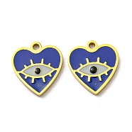 304 Stainless Steel Enamel Charms, Heart with Eye Charms, Real 14K Gold Plated, Royal Blue, 11x10x1mm, Hole: 1mm(STAS-L022-004G)