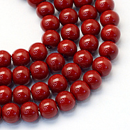 Baking Painted Pearlized Glass Pearl Round Bead Strands, Dark Red, 6~7mm, Hole: 1mm, about 145pcs/strand, 31.4 inch(X-HY-Q003-6mm-35)