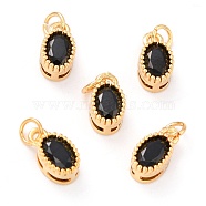 Real 18K Gold Plated Brass Inlaid Cubic Zirconia Charms, with Jump Ring, Long-Lasting Plated, Oval, Black, 9.5x5x4mm, Jump Ring: 4x0.5mm, 2.5mm Inner Diameter(ZIRC-L100-079G-01)