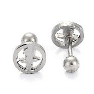 201 Stainless Steel Barbell Cartilage Earrings, Screw Back Earrings, with 304 Stainless Steel Pins, Flat Round with Heartbeat, Stainless Steel Color, 8x2mm, Pin: 1mm(EJEW-R147-33)