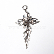 Tibetan Style Tribal Cross Big Gothic Alloy Pendants, Lead Free and Cadmium Free, Antique Silver, about 62mm long, 35mm wide, 5mm thick, hole: 4.5mm(X-LF8920Y)