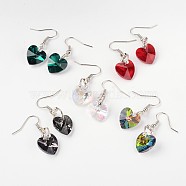 Heart Glass Dangle Earrings, with Silver Plated Iron Beads & Platinum Tone Brass Findings, Mixed Color, 36mm, Pin: 0.8mm(EJEW-JE01737)