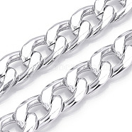 Aluminum Curb Chains, Diamond Cut Cuban Link Chains, Unwelded, Platinum, 21x14x4mm(CHA-N003-30P)