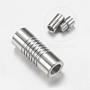 Tarnish Resistant 304 Stainless Steel Magnetic Clasps with Glue-in Ends, Column, Stainless Steel Color, 18x7mm, Hole: 4mm(STAS-F149-04P-B)