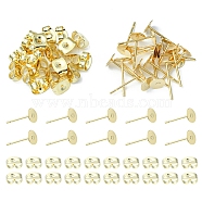 20Pcs 304 Stainless Steel Stud Earring Findings, Flat Round Pad Base Earring Settings, with 20Pcs Friction Ear Nuts, Golden, 5x0.3mm, Pin: 0.7mm(STAS-YW0001-42E)
