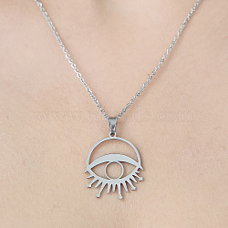 201 Stainless Steel Hollow Eye Pendant Necklace, Stainless Steel Color, 17.72 inch(45cm)(NJEW-OY002-02)