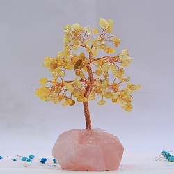 Natural Citrine & Rose Quartz Display Decoration, Undyed, with Brass Wire, for Home Desk Decorations, Tree of Life, 50~60x120~150mm(TREE-PW0001-28B)