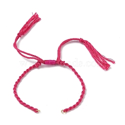 Braided Cotton Cord Bracelet Making, with Golden Tone Brass Jump Rings, Cerise, 6-3/4~10-3/8 inch(17~26.5cm)(MAK-L043-02G-02)