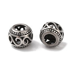 304 Stainless Steel European Beads, Large Hole Beads, Hollow Rondelle with Letter S, Antique Silver, 8x10x8mm, Hole: 5mm(STAS-S129-10P)