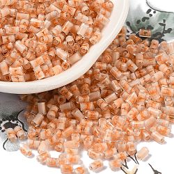 Two Tone Inside Colours Transparent Glass Seed Beads, Column, Light Salmon, 3.5x2.5mm, Hole: 1.2mm, about 18000pcs/pound(SEED-C004-05E)