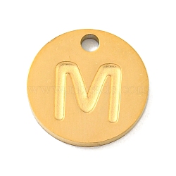 Ion Plating(IP) 304 Stainless Steel Pendants, Laser Cut, Flat Round with Letter Charm, Golden, Letter M, 10x1mm, Hole: 1.4mm(FIND-M017-02G-M)