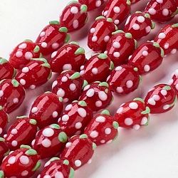 Handmade Lampwork 3D Strawberry Beads, Red, 10~13x8~10mm, Hole: 2mm(X-LAMP-R109A-15)