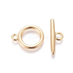 Brass Toggle Clasps, for DIY Jewelry Making, Real 18K Gold Plated, Ring: 13x1.5mm, Bar: 19.5x6.5x2mm, Hole: 1.6mm/2.5mm(KK-G381-14G)