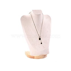 Bust Shaped Velvet Jewelry Necklace Display Stands, with Wood Base, for Necklace, White, 21.8x12.5x30.1cm(ODIS-B002-02B-03)