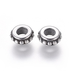 304 Stainless Steel Spacer Beads, Ring, Antique Silver, 6.5x3mm, Hole: 3mm(STAS-G204-35AS)