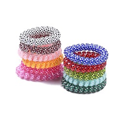 Printed Plastic Telephone Cord Elastic Hair Ties, Ponytail Holder, Mixed Color, 35mm(OHAR-R111-15)