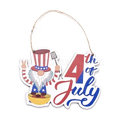 Independence Day Density Board Wooden Wall Ornament Doorplate Pendants, Word 4th of July with Jute Twine, for Home Garden Hanging Decoration, Red, 112x160x4mm, Hole: 4mm(HJEW-C004-03)