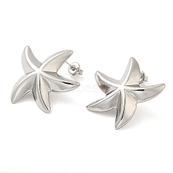 304 Stainless Steel Stud Earrings for Women, Starfish, Stainless Steel Color, 29x31mm(EJEW-G364-13P)