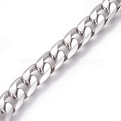201 Stainless Steel Cuban Link Chains, Chunky Curb Chains, Twisted Chains, Unwelded, Stainless Steel Color, 7.3mm, Links: 11.3x7.3x2mm(CHS-L020-036A-P)
