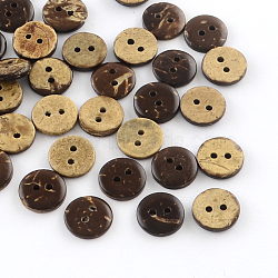 2-Hole Flat Round Coconut Buttons, Coconut Brown, 10x2mm, Hole: 1mm(BUTT-R035-003)