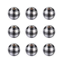 Natural Wooden Beads, Plaid Beads, Tartan Pattern, Round, Silver, 5/8 inch(16mm), Hole: 4mm(WOOD-TAC0010-05J)