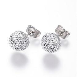 Rhinestone Ball Stud Earrings, with Stainless Steel Pins and Iron Ear Nuts, Crystal, 21mm, pin: 0.8mm(EJEW-F063-B02)