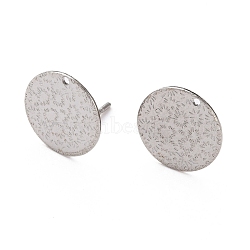 Non-Tarnish 304 Stainless Steel Stud Earring Findings, Flat Round with Flower Pattern, Stainless Steel Color, 12x0.5mm, Hole: 0.9mm, Pin: 0.7mm(STAS-H124-18P)