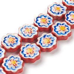 Handmade Porcelain Flower Beads Strands, Red, 16x16x6mm, Hole: 2mm, about 20pcs/strand, 12.99 inch(33cm)(PORC-G006-14D)