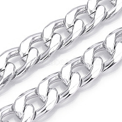 Aluminum Curb Chains, Diamond Cut Cuban Link Chains, Unwelded, Platinum, 21x14x4mm(CHA-N003-30P)