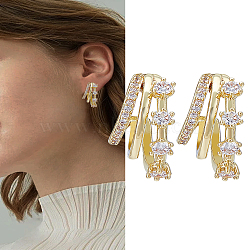 1 Pair Brass Rhinestone Stud Earrings for Women, Triple C-Shaped, Golden, 18x8mm(EJEW-LP0004-86)