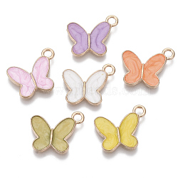 Alloy Enamel Pendants, Butterfly, Light Gold, Mixed Color, 14x17x2mm, Hole: 2mm(PALLOY-R119-02)